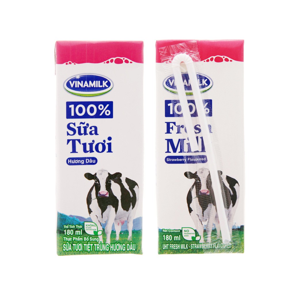 Sữa Tươi Tiệt Trùng Vinamilk 100% Hương Dâu Thùng 48 Hộp x 180ml