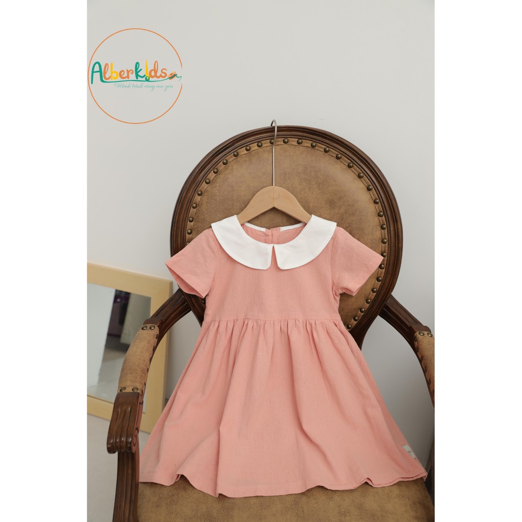 Nơ Váy Cho Bé Gái Dáng Xòe Vintage PINK DRESS ALBER KIDS Hồng San Hô Cho Bé Gái 1-10 Tuổi