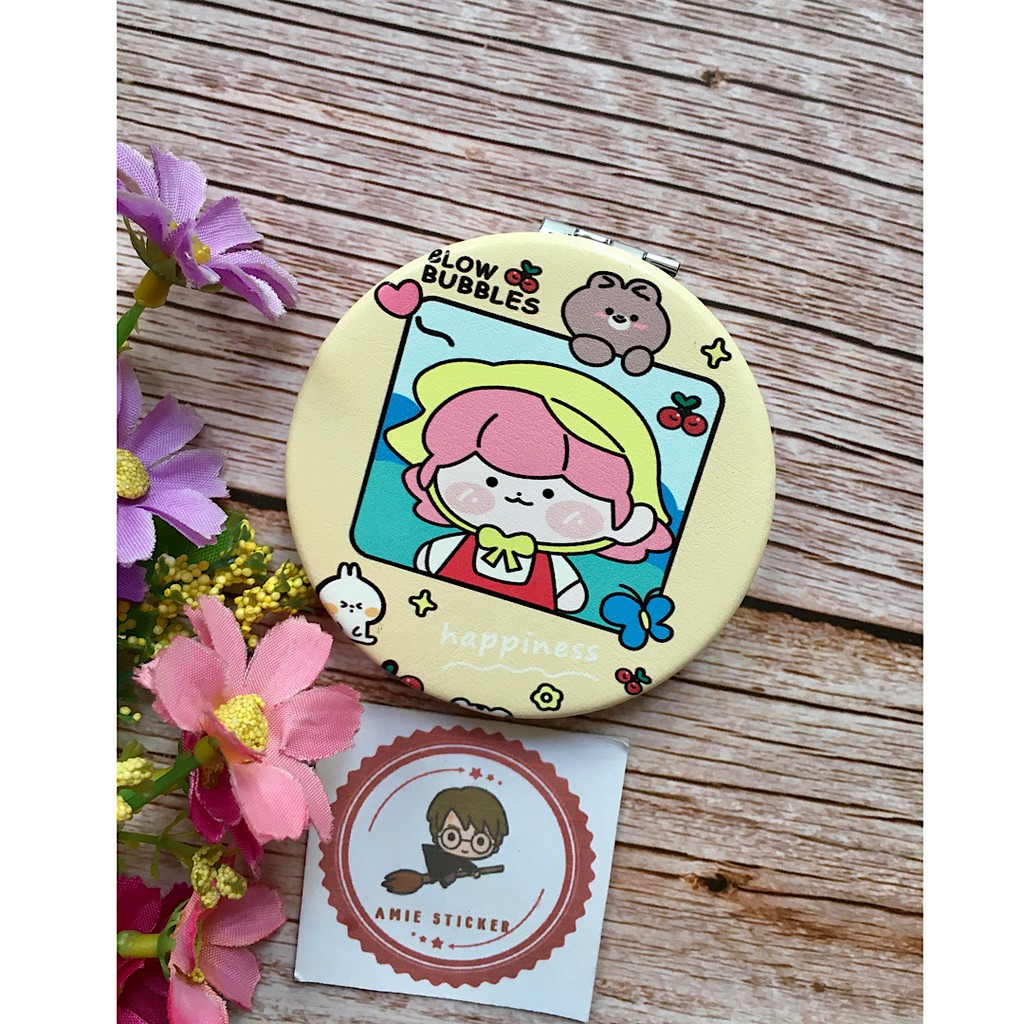 (Hình thật-mẫu mới) Gương tròn mini 2 mặthình bé mặt mập siêu cute