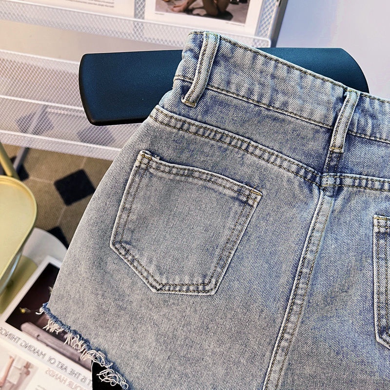 Quần Short denim Lưng Cao Ống Rộng In Họa Tiết Trái Tim Thời Trang Mùa Hè Hàng Mới Dành Cho Nữ