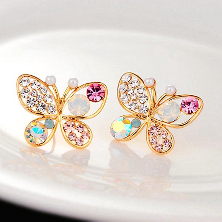 Hoa tai hình bươm bướm có đính đá lấp lánh cho nữ