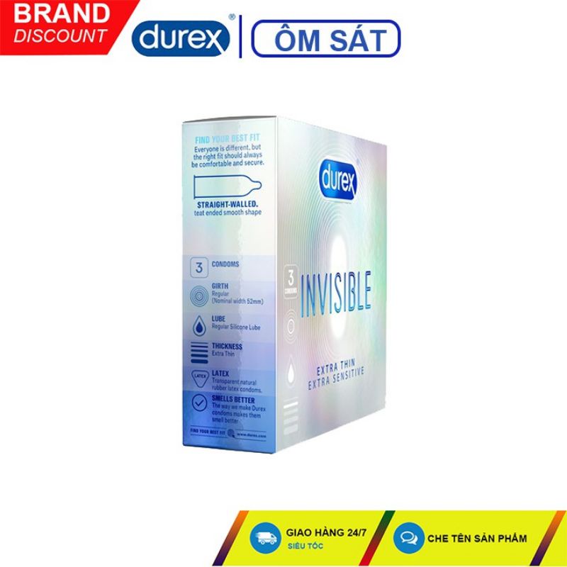 Bao cao su Durex Invisible Extra Thin siêu mỏng 10 bao/hộp | Bao cao su siêu mỏng