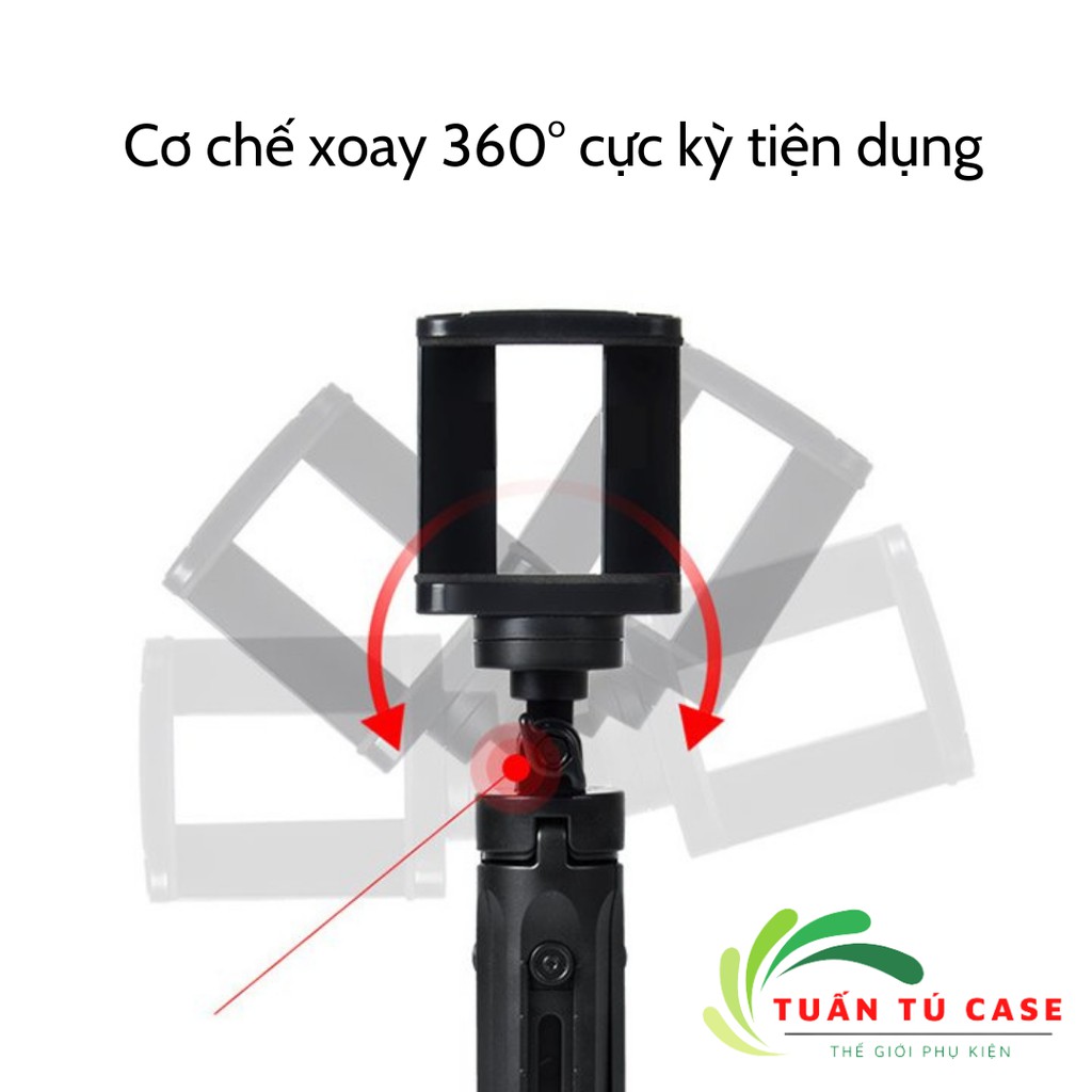 Tripod kèm kẹp điện thoại đa năng 2 trong 1 thỏa mái chụp ảnh, livestream, quay video, xoay nhiều góc độ tiện lợi