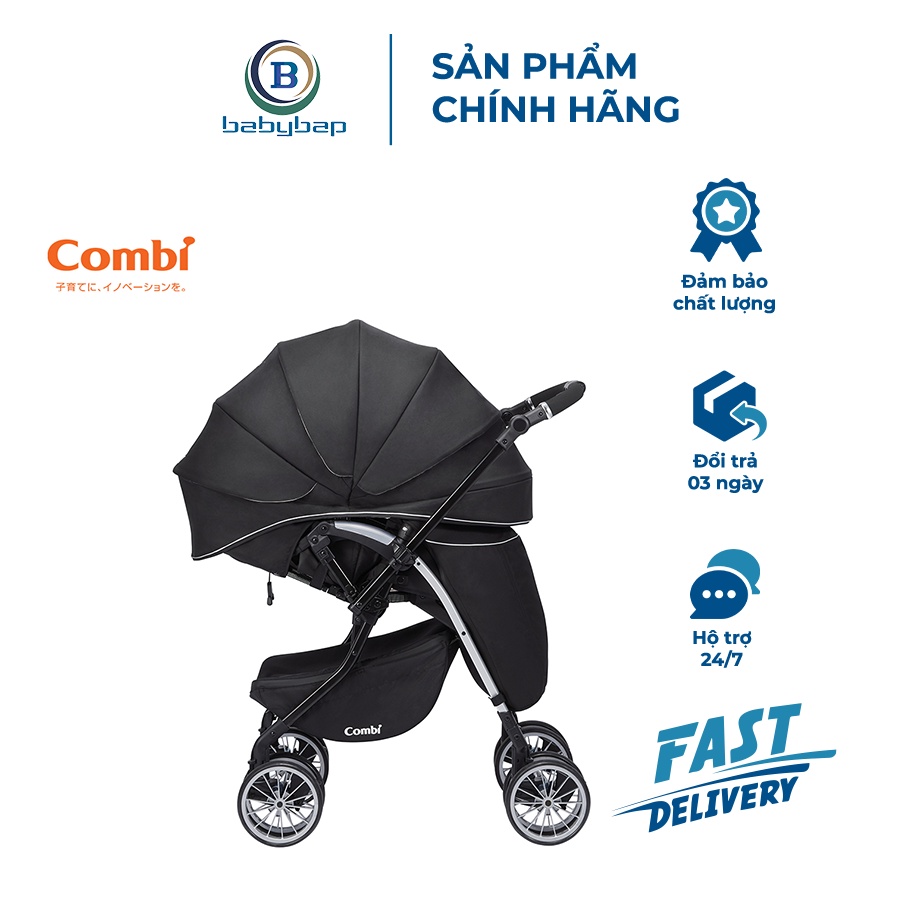 Xe Đẩy Combi Umbretta 4 Bánh Quay Tự Động Premium New black Xe Đẩy Miền Nhiệt Đới