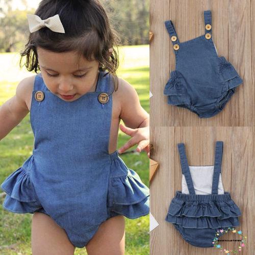 ღWSVღInfant Newborn Baby Girls Denim Romper Bodysuit Playsuit Jeans Clothes Outfits