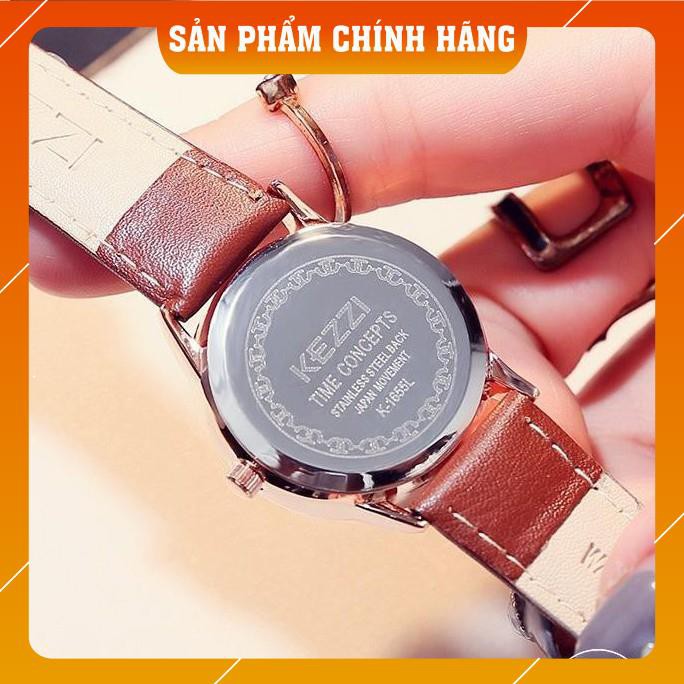 Đồng hồ nam nữ Kezzi 1655 hàng chính hãng dây da thật