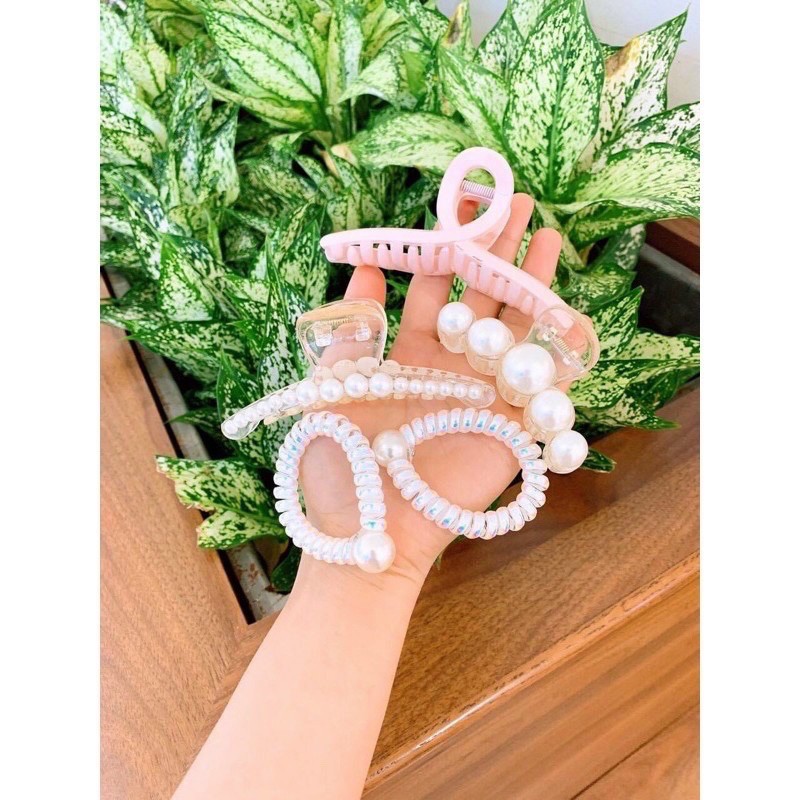 Set 5 kẹp ngoạm &amp; chun tóc, phong cách hàn quốc