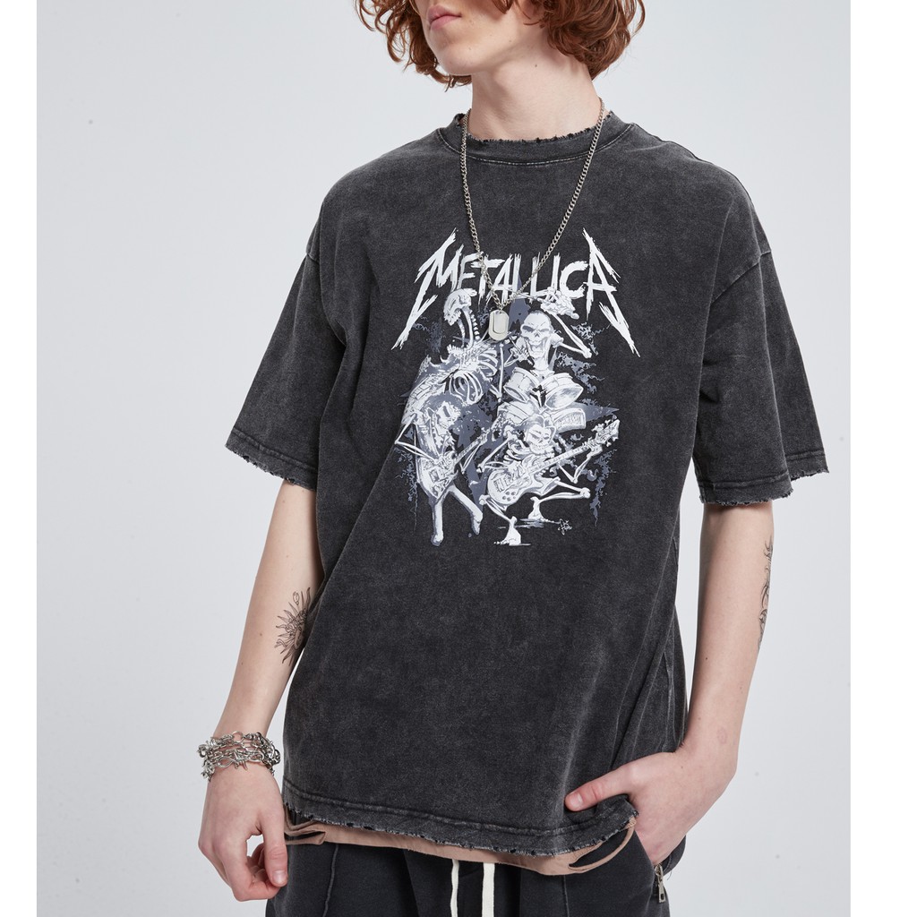 Áo thun nam form rộng RevoltClothes oversize phông unisex đẹp Metallica vintage loang màu Wash xám local brand T8851