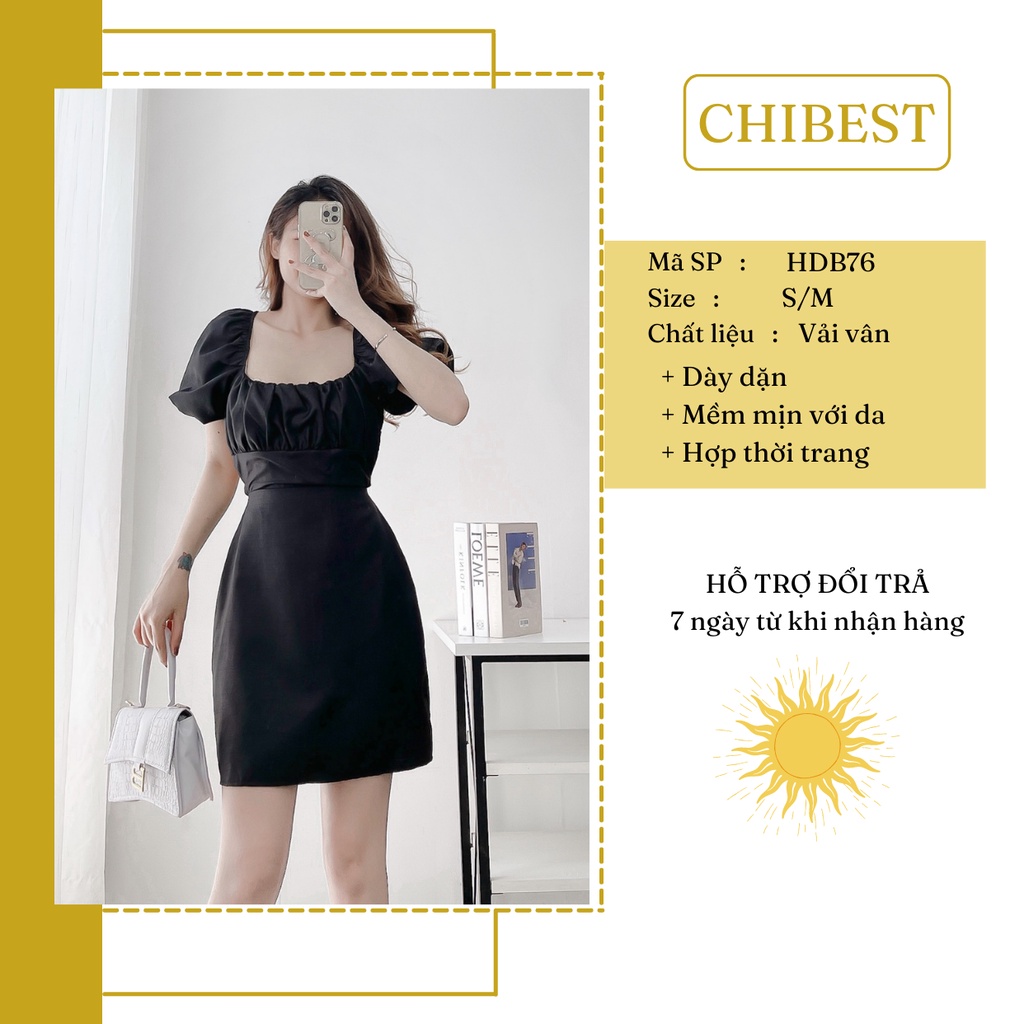 Đầm chữ A nhún ngực cổ vuông phối lưng đan dây sexy HDB76 CHIBEST