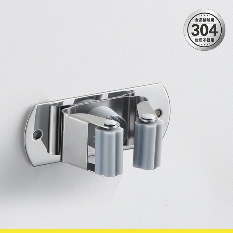 Móc Treo Cây Lau Nhà , Chổi Lau Nhà INOX304 Cao Cấp Dán Tường Có Móc Khăn