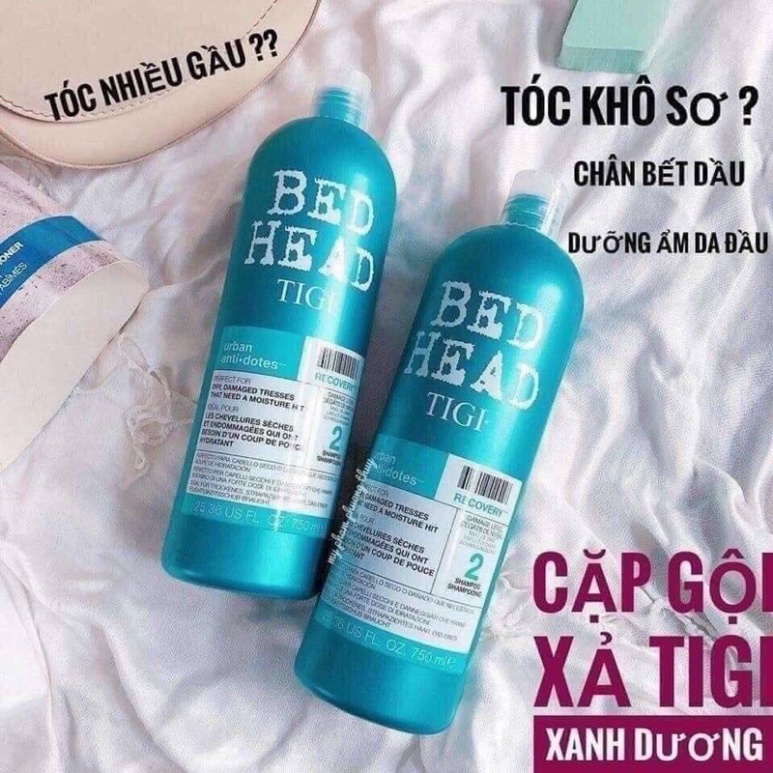 Bộ gội xả phục hồi tóc Tigi xanh dương Bed Head Rehab For Hair Recovery Shampoo & Conditioner 750ml