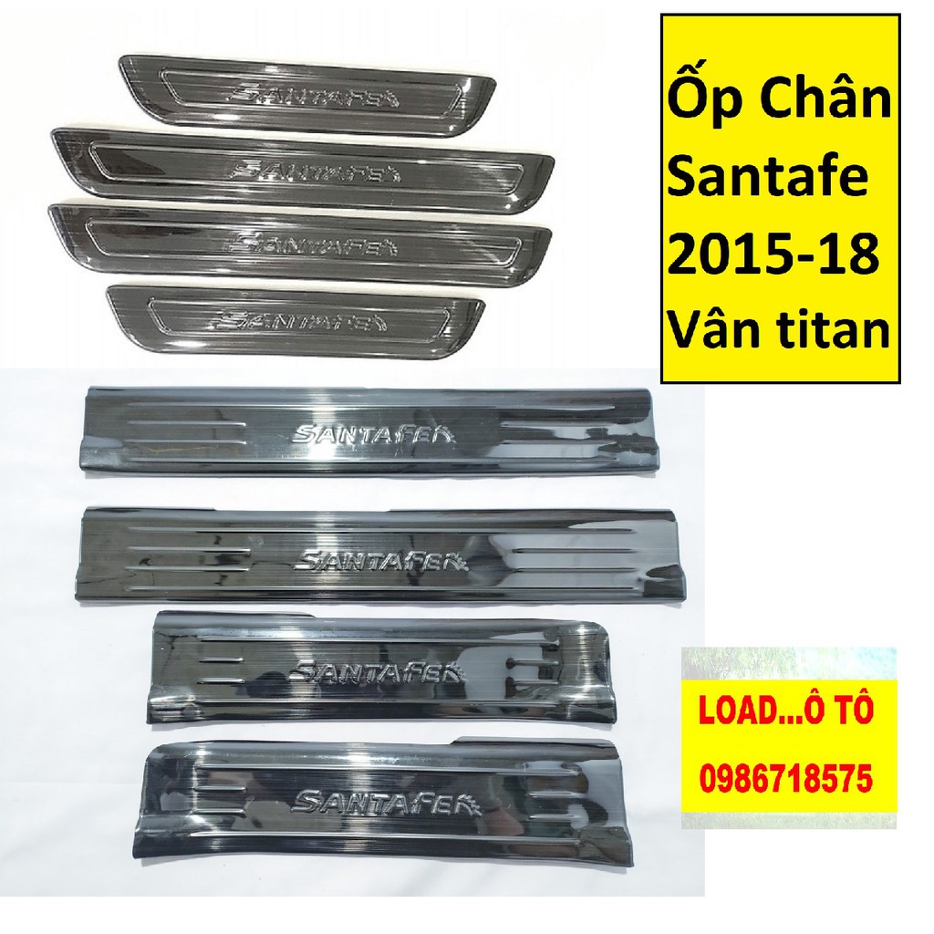 Ốp Bậc Cửa, Nẹp Bước Chân Xe Huyndai Santafe 2014-2018 Vân Titan Xước Cao Cấp