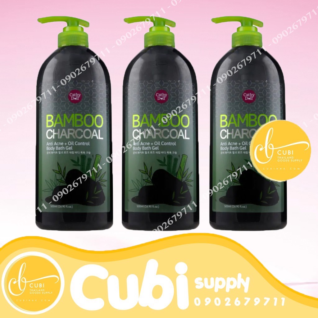 Sữa Tắm Than Tre Cathy Doll Bamboo Charcoal Anti Acne + Oil Control Body Bath Gel Thái Lan - 500ml