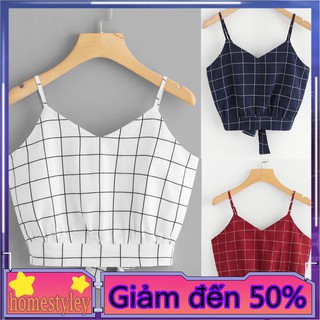 Áo Croptop Cổ Chữ V Hoạ Tiết Sọc Ca-Rô Nữ Tính Thời Trang