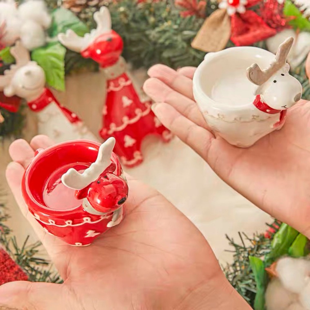 Tượng tuần lộc - Đế nến tuàn lộc hai màu đỏ trắng - món quà xinh xắn trong dịp giáng sinh