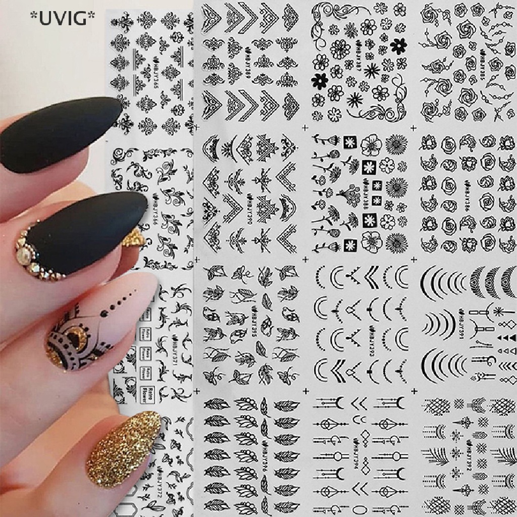 [[UVIG]] 3D Nail Stickers Gold Flower Leaf Lace Design manicure decals butterfly Nail Art [Hot Sell]