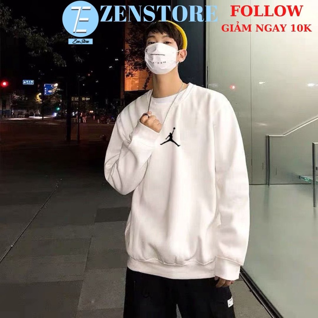 Áo sweater nỉ cotton hàn quốc in hình jordan full size đến xxl trắng đen