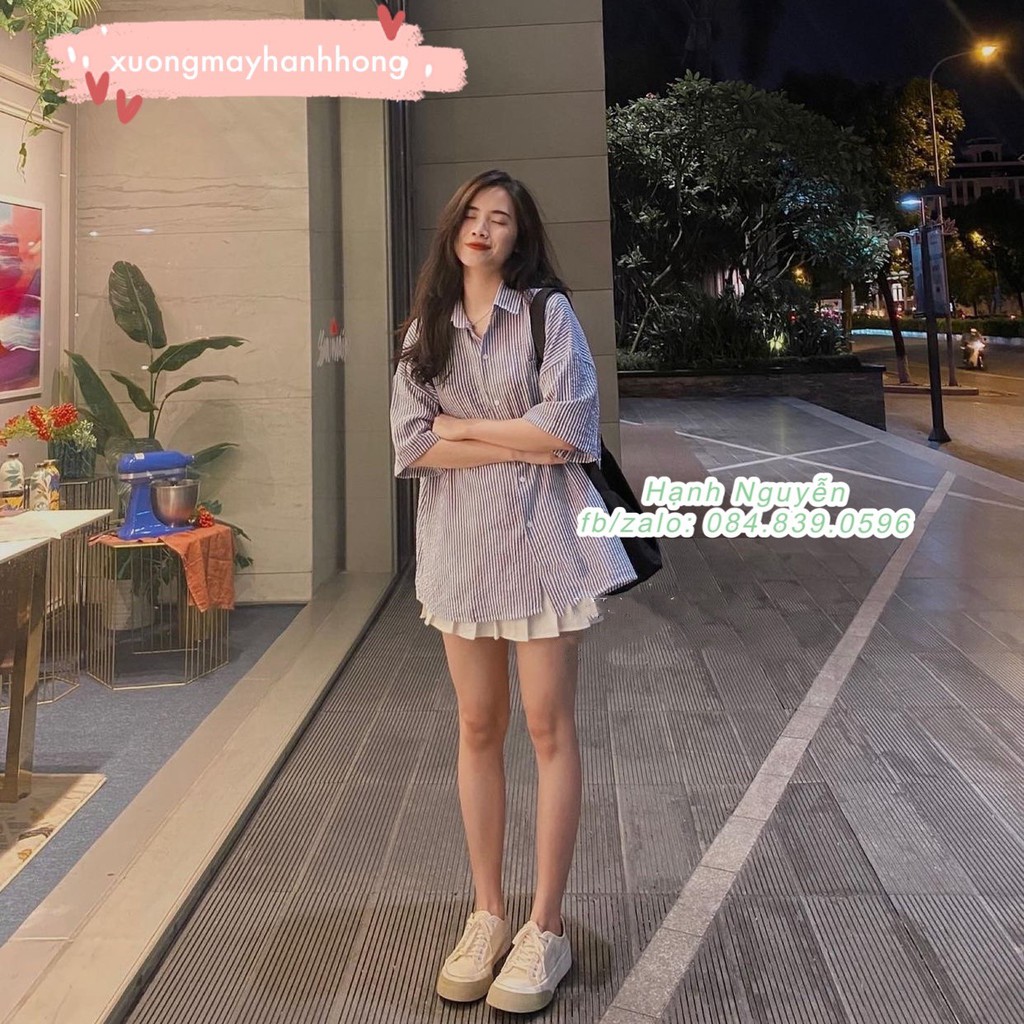 Áo sơ mi kẻ cộc tay đũi nhăn form OVERSIZE siêu rộng - Xưởng May Hạnh Hồng | BigBuy360 - bigbuy360.vn