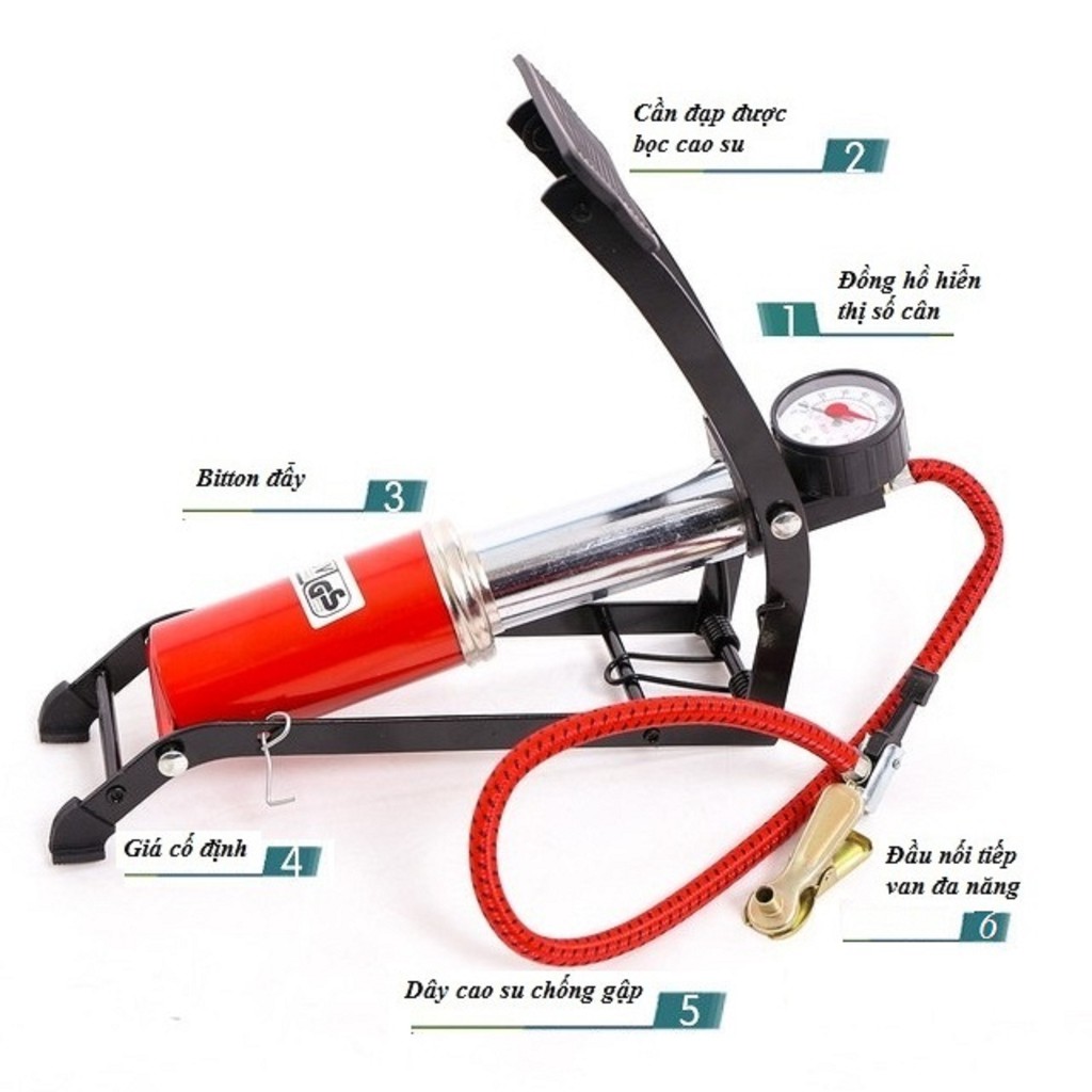 Dụng cụ bơm hơi bánh xe đạp chân đa năng mini tiện dụng dùng cho xe đạp, xe máy - màu giao ngẫu nhiên
