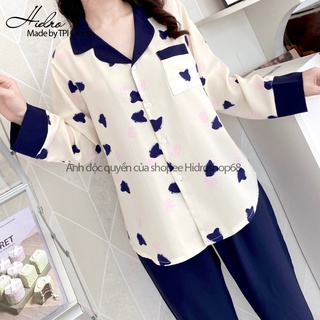 Bộ Pijama Lụa Hạc Dài Tay Chất Lụa Cao Cấp Mềm Mịn Mát
