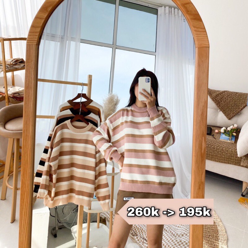 Áo len cổ tròn kẻ to chất len siêu mềm (Ảnh thật) | BigBuy360 - bigbuy360.vn