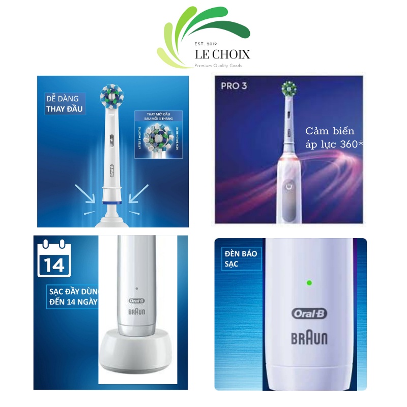 Bàn chải điện Oral b pro 3 3000 Black Edition, bàn chải điện oral b người lớn