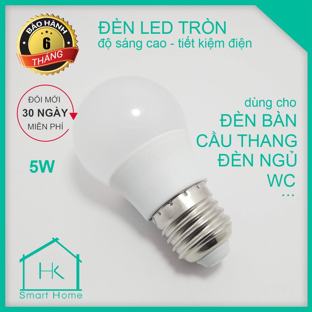 Bóng Đèn LED Tròn 5W Dùng Cho Đèn Bàn, Cầu Thang, Phòng Ngủ, WC, Phòng Tắm Giá Rẻ