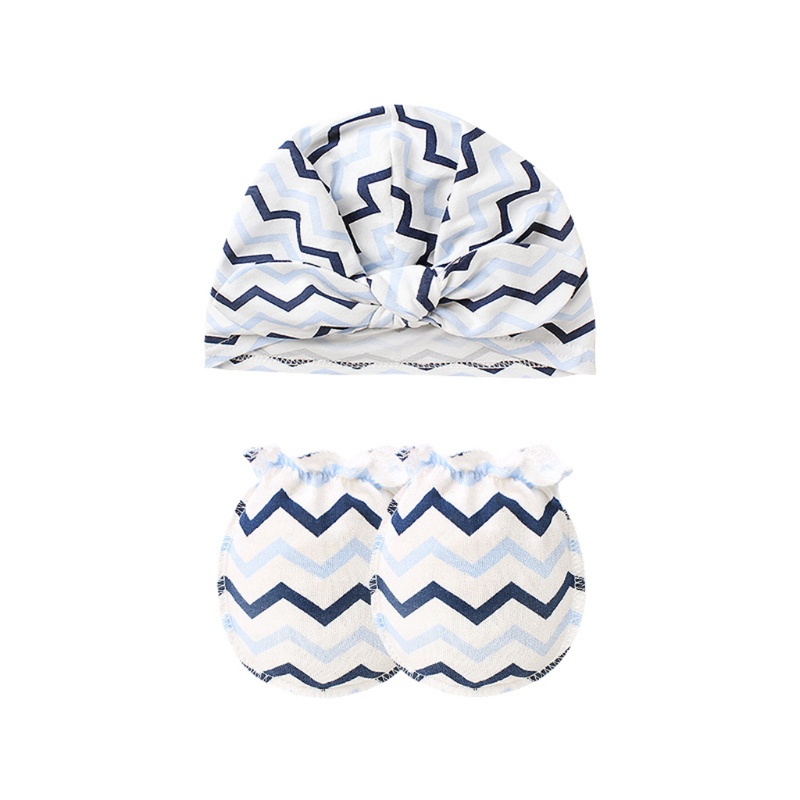 Bộ Găng Tay + Mũ + Găng Tay Cotton Thắt Nút Chống Trầy Xước Cho Bé Sơ Sinh