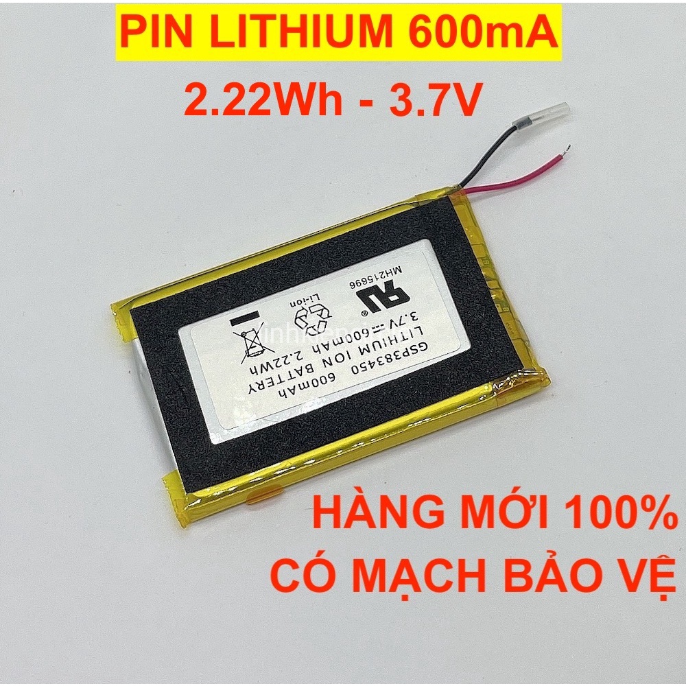 Pin lithium 3.7V 600mA 2.22Wh có mạch bảo vệ mới 100% dùng cho loa Bluetooth DIY - LK0385