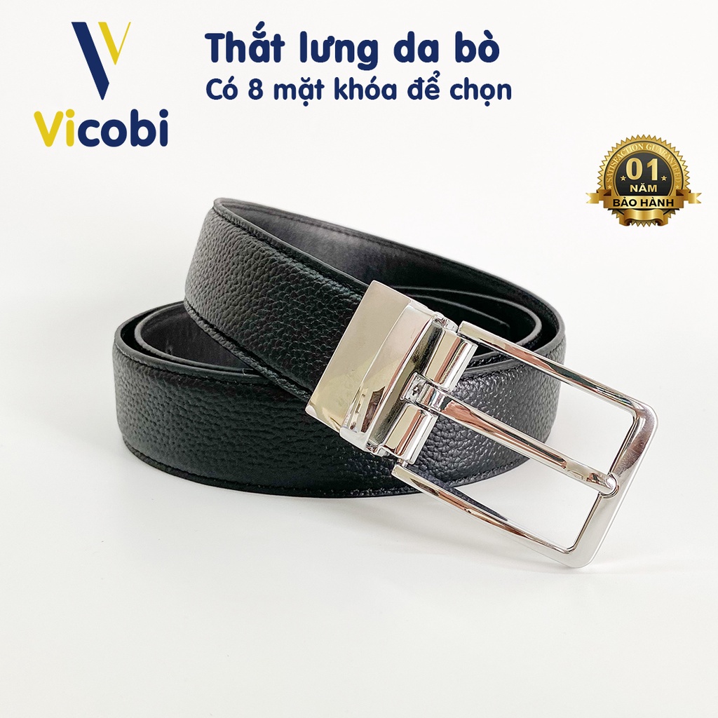 Thắt lưng Nam Da Bò Vicobi, dây lưng VÂN CHỈ ĐEN 3,3cm có 8 mặt khóa hợp kim khác nhau, made in VietNam