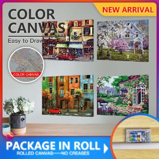 Bộ dụng cụ tô tranh canvas theo mẫu họa tiết phong cảnh dùng trang trí nội thất không kèm khung