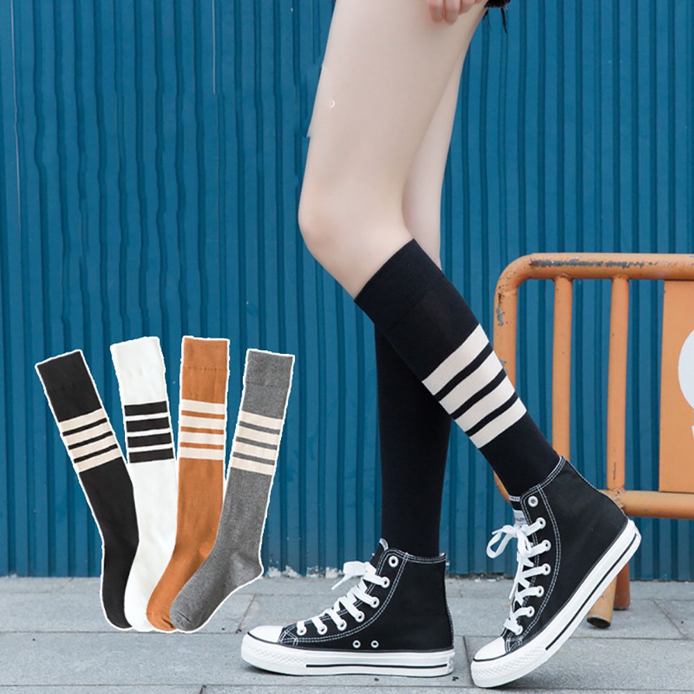 Vớ cotton dệt kim dài đến gối phong cách thể thao thời trang cho nữ
