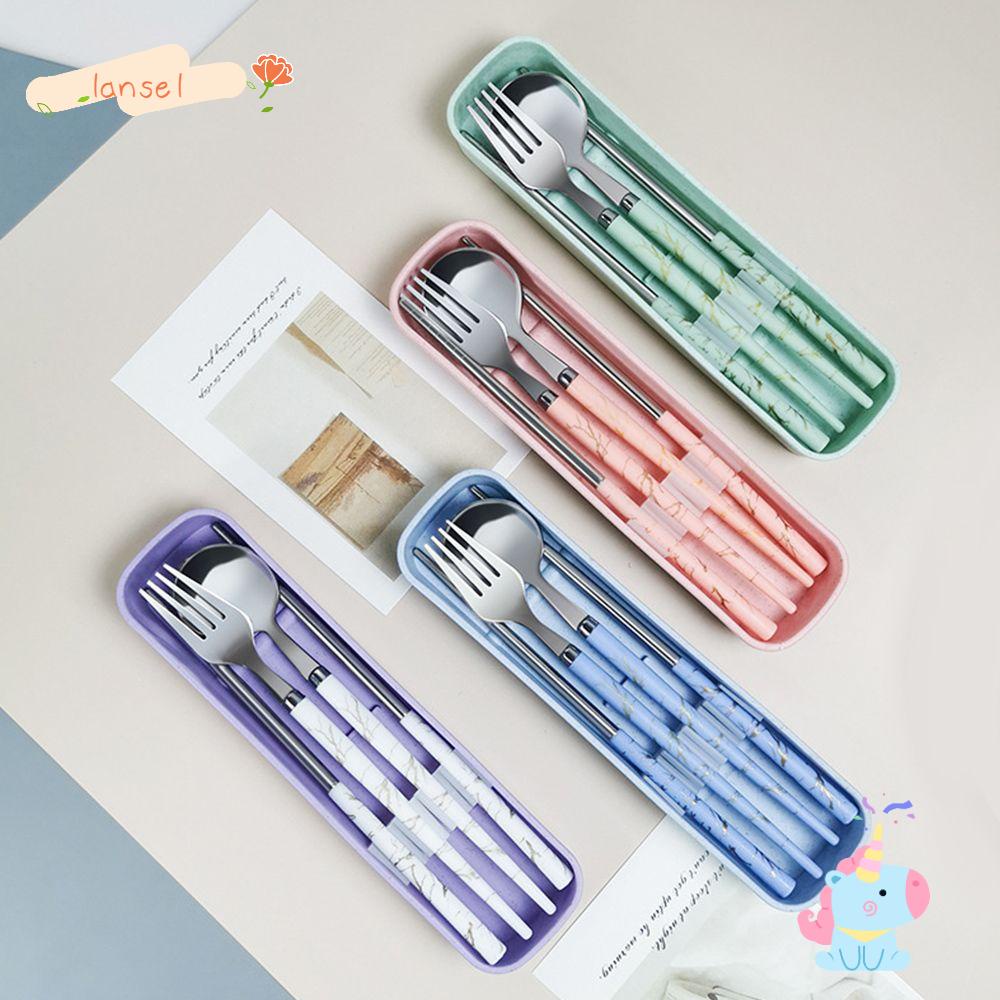 Set 3 Món Đũa Muỗng Nĩa Di Động Có Thể Tái Sử Dụng Kèm Hộp Đựng