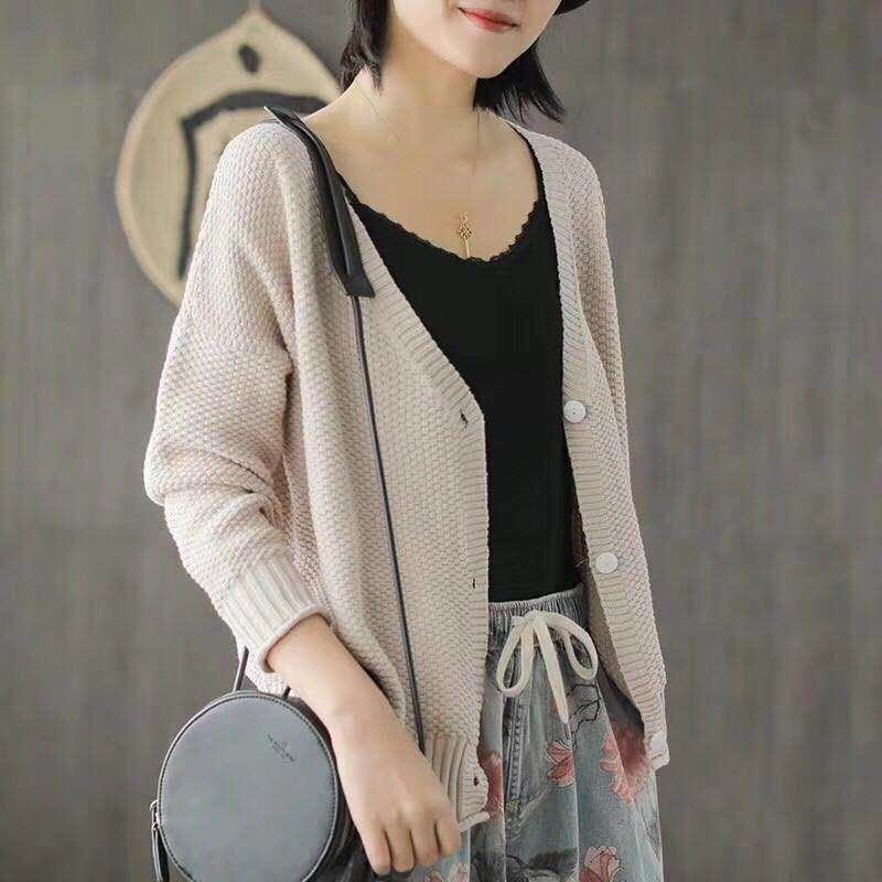 Lazy style loose casual long-sleeved thin plain simple knitted cardigan，cheap borong of Koreanfashion women's clothing readystock  827