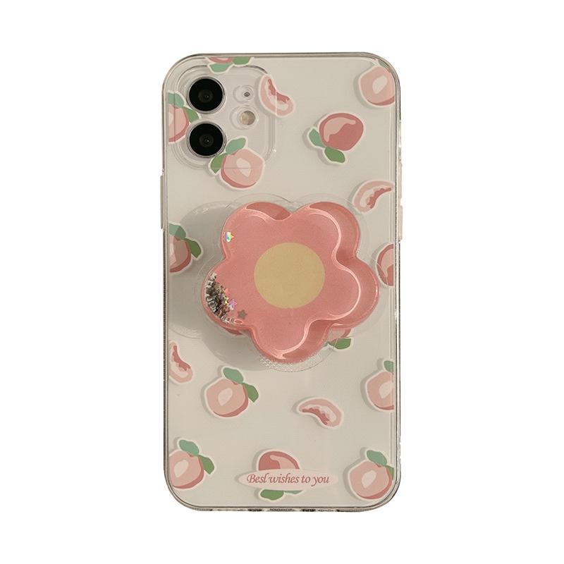 Ốp Điện Thoại tpu Mềm Trong Suốt Có Giá Đỡ Hình Hoa Đào 3d Cho iphone 7 8 plus x xr xs 11 12 13 14 15 mini pro max se