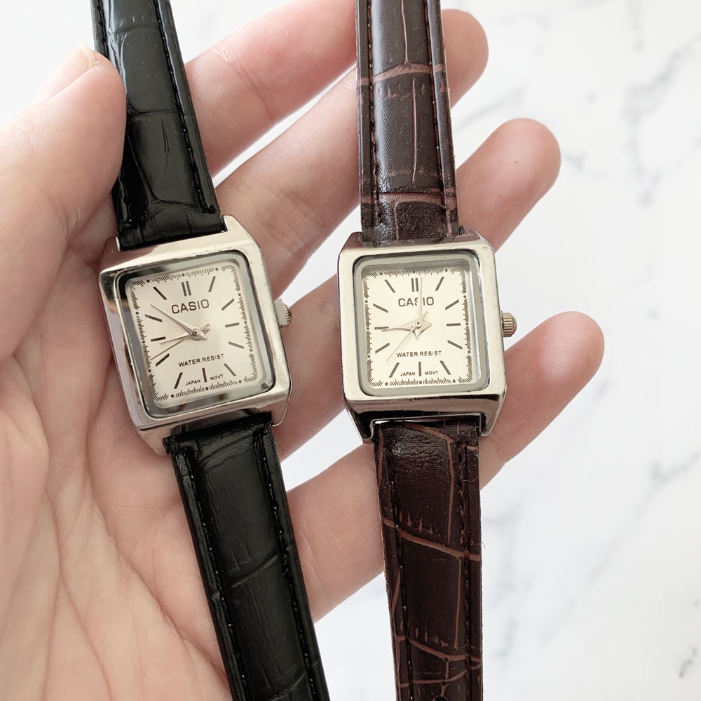 Đồng Hồ Casio Mặt Vuông Dây Da Phong Cách Retro Cá Tính Cho Nữ