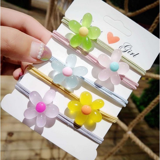 Bộ 2 Dây Cột Tóc Đính Hoa Dạ Quang Đáng Yêu Cho Bé