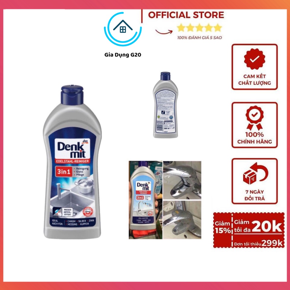 Dung dịch tẩy rửa đánh bóng đồ kim loại Denkmit 3in1 (Xoong nồi, bồn rửa, vòi nước, trang sức kim loại bạc...)
