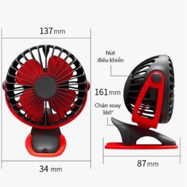 Quạt tích điện ( lên đến 20h ) Quạt mini để bàn- kẹp xe đẩy, ô tô xoay 760 độ chính hãng | BigBuy360 - bigbuy360.vn
