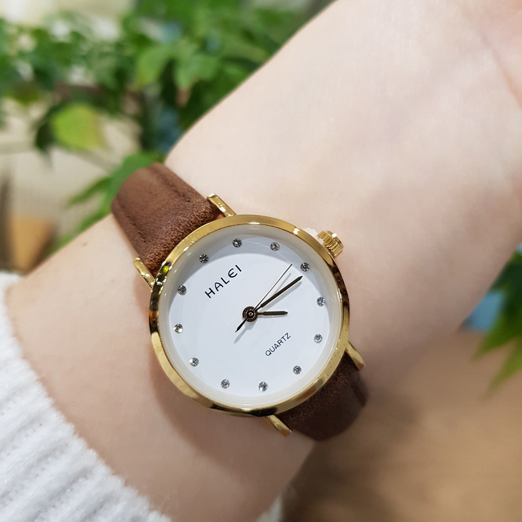 Đồng hồ cặp đôi nam nữ Halei dây da đen mặt ngọc chính hãng Tony Watch 68 | BigBuy360 - bigbuy360.vn