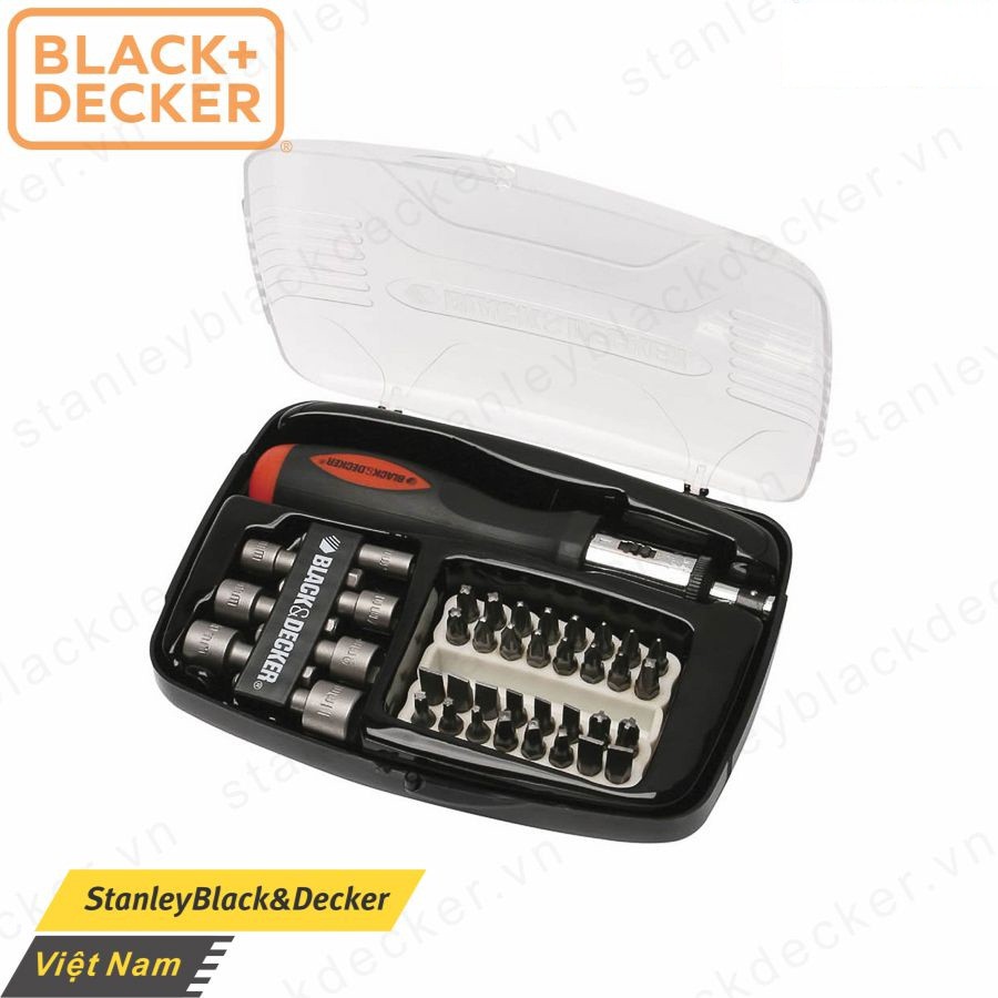 BLACK+DECKER - A7062-XJ Bộ tay vặn tự động, đầu tuýp, đầu vặn vít 40 chi tiết