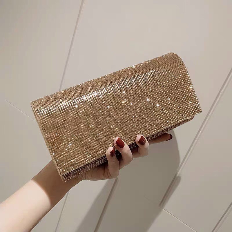 Clutch ví dự tiệc cầm tay lụa đính đá