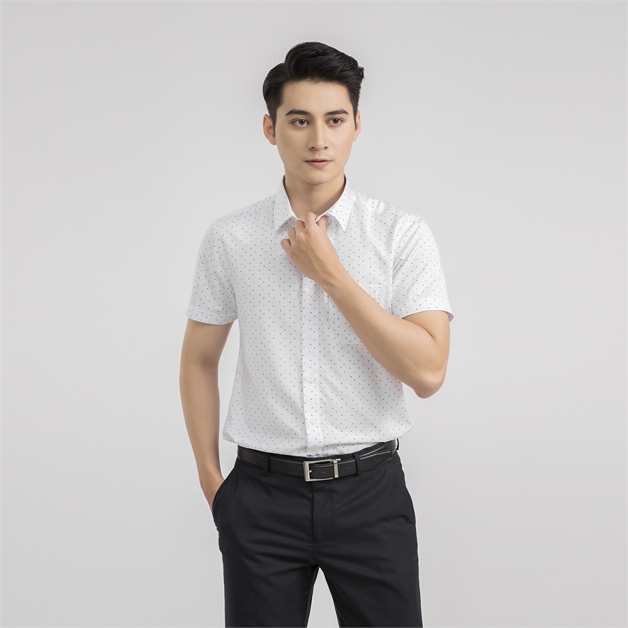 [MẪU MỚI] Áo sơ mi nam ngắn tay ARISTINO phom Regular fit, màu trắng họa tiết in xanh thanh lịch, nhã nhặn - ASS250S2