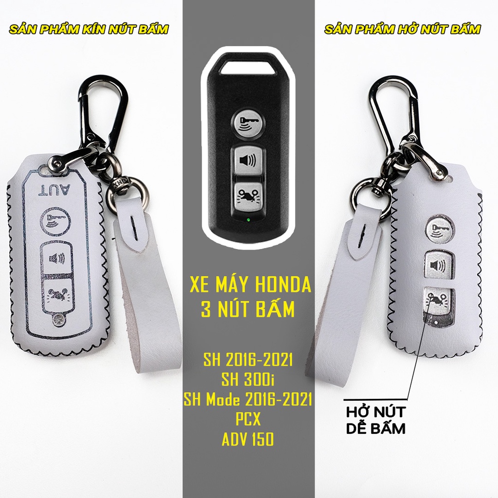 Bao da bảo vệ chìa khoá Smartkey Xe SH/SH MODE ĐỜI 2016-2021 kèm móc khâu tay hàng Việt Nam chính hãng AUT