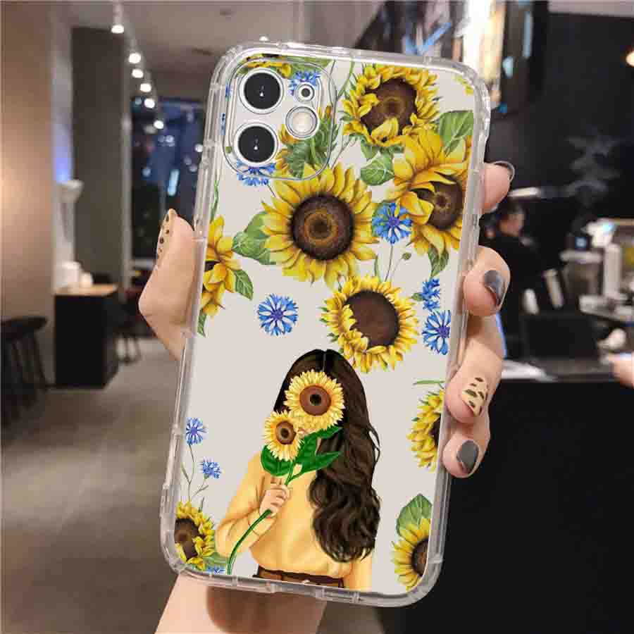 Ốp Lưng Iphone Silicon Chống Sốc Hoa Hướng Dương, Dẻo trong,Iph6/6plus/7/7plus/8/8plus/x/xs/11/12/pro/13/promax- Sencase