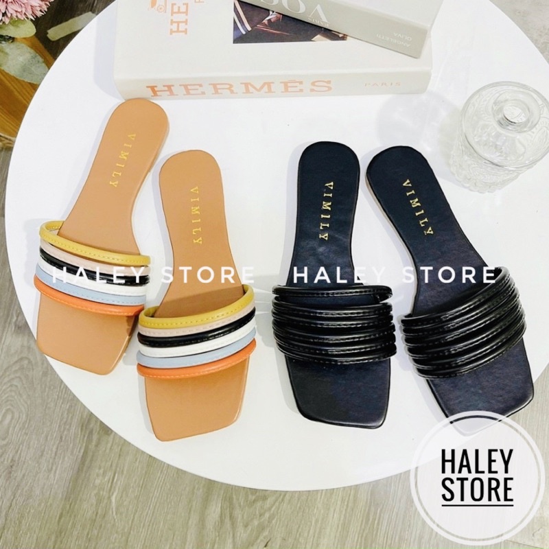 Dép lê bệt nữ HALEY STORE mũi vuông nhiều dây nhiều màu thời trang rẻ bền đẹp đi chơi đi biển đi du lịch