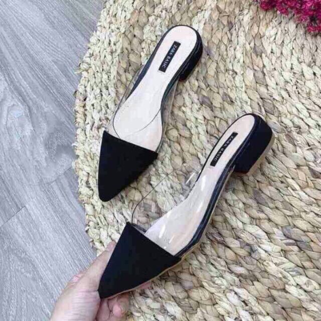 Giày Sục Nữ Viền Nhựa Trong Suốt Sang Chảnh Đế 2cm