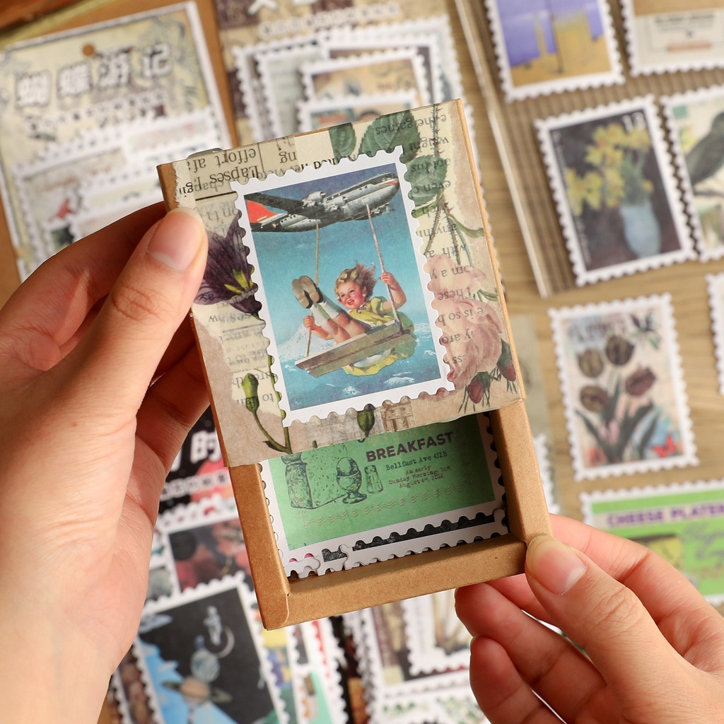 Set 30 Tờ Nhãn Dán Trang Trí Sổ Tay Phong Cách retro