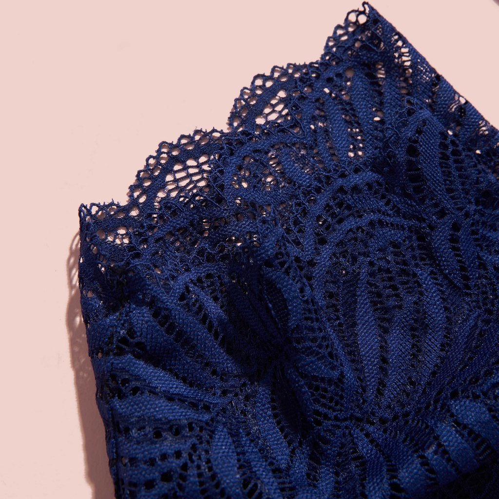 Sét đồ lót bralette quần boxer không gọng mút mỏng màu xanh dương họa tiết sang trọng sexy gợi cảm Mebra A097