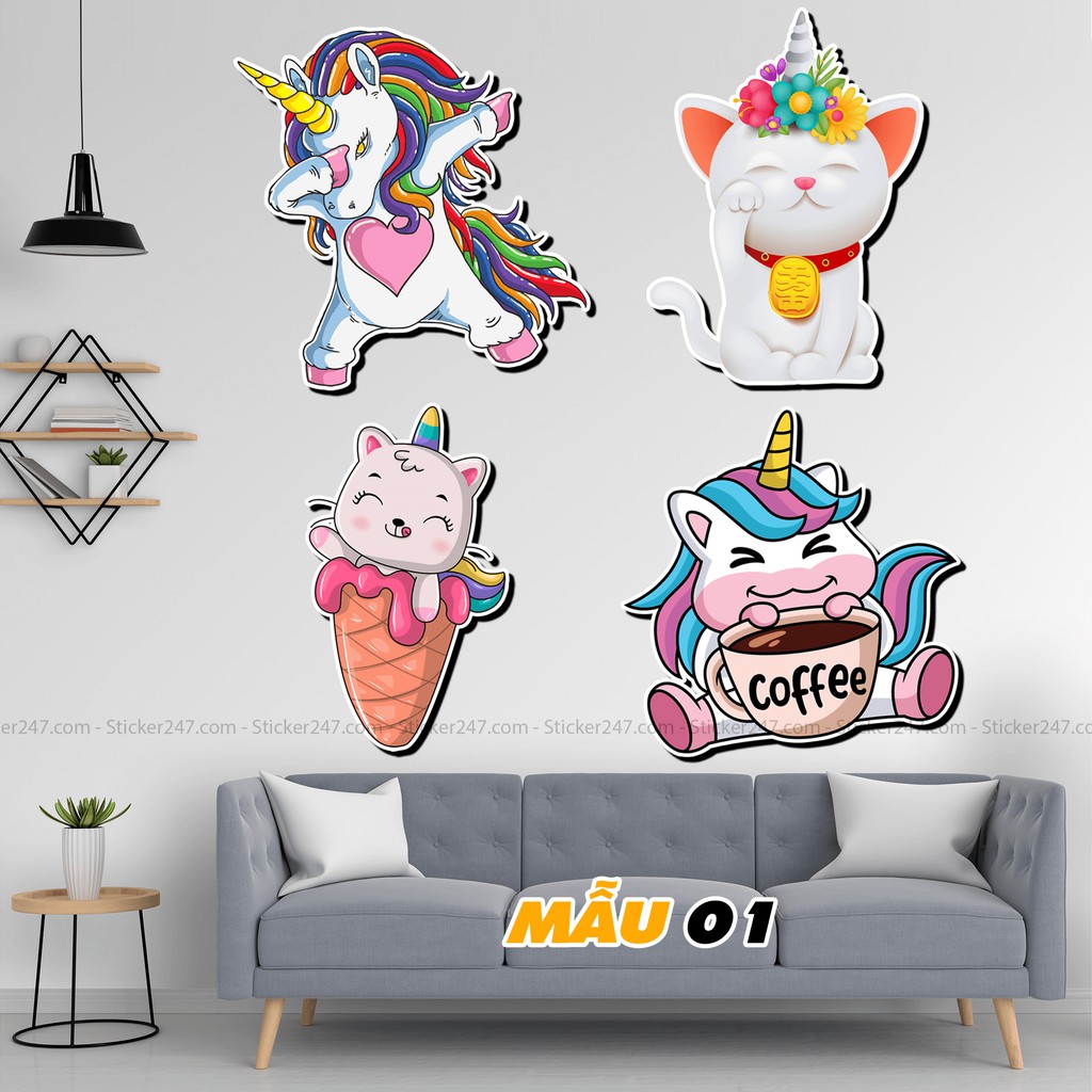 Sticker Unicorn Cute khổ lớn 🌈Freeship hình dán Size lớn trang trí quán cà phê, trà sữa, quán ăn, nhà ở, dán tường